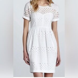 Burberry White Eyelet Short Sleeve Dress